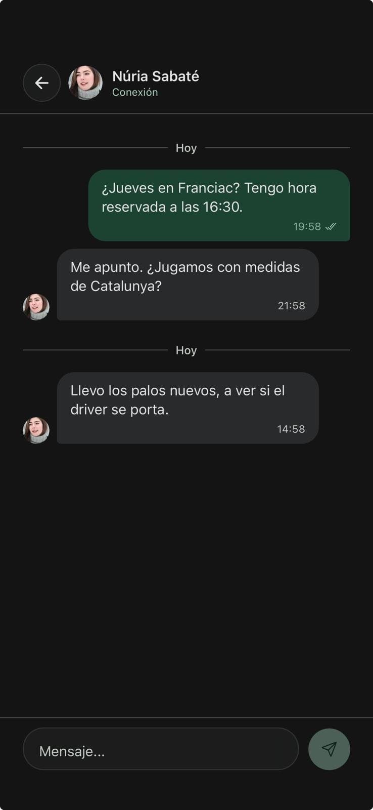 Una conversación entre dos jugadores para quedar el jueves